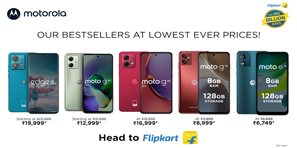 Motorola Announces Lowest Ever Festive Prices on moto g54 5G, moto g32 and Flipkart’s the Big Billion Days Specials – motorola edge 40 neo, Starting September 28th on Flipkart